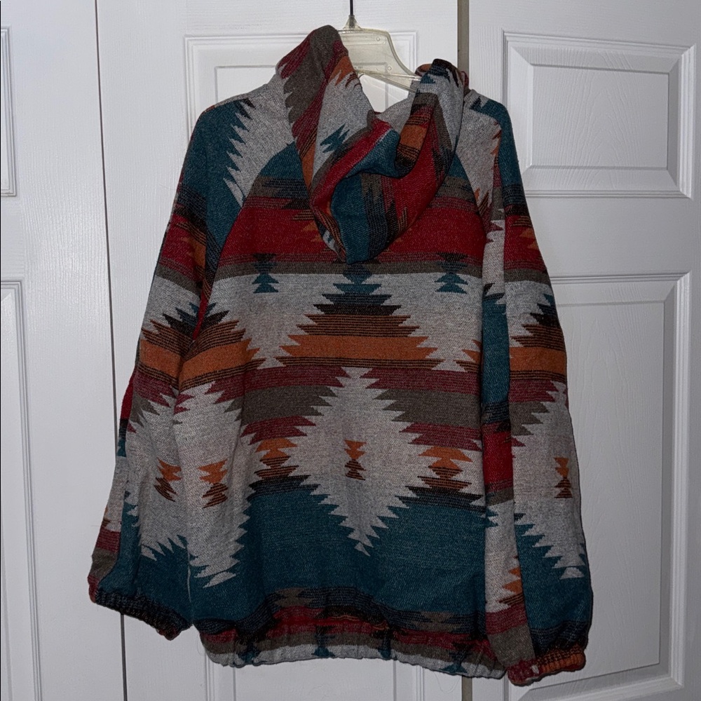Aztec Pattern Hoodie with Drawstrings - image 2